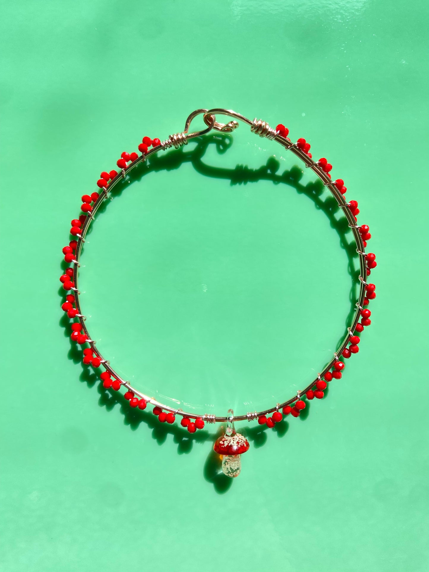 Red Mushroom Pink Wire Choker