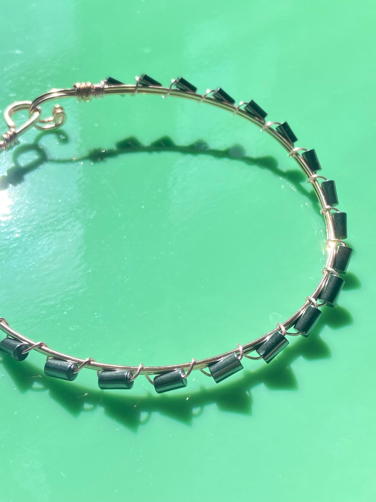 Dark Grey Hematite Pink Wire Choker