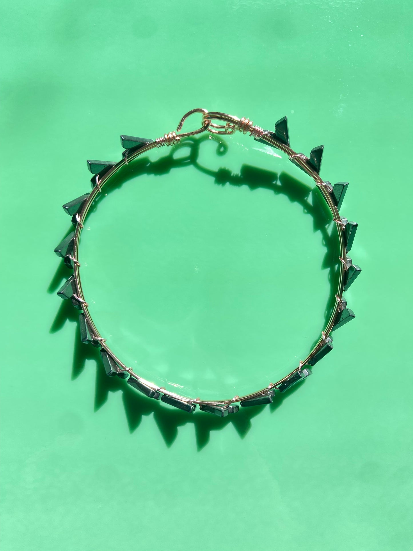 Dark Grey Hematite “V” Pink Wire Choker
