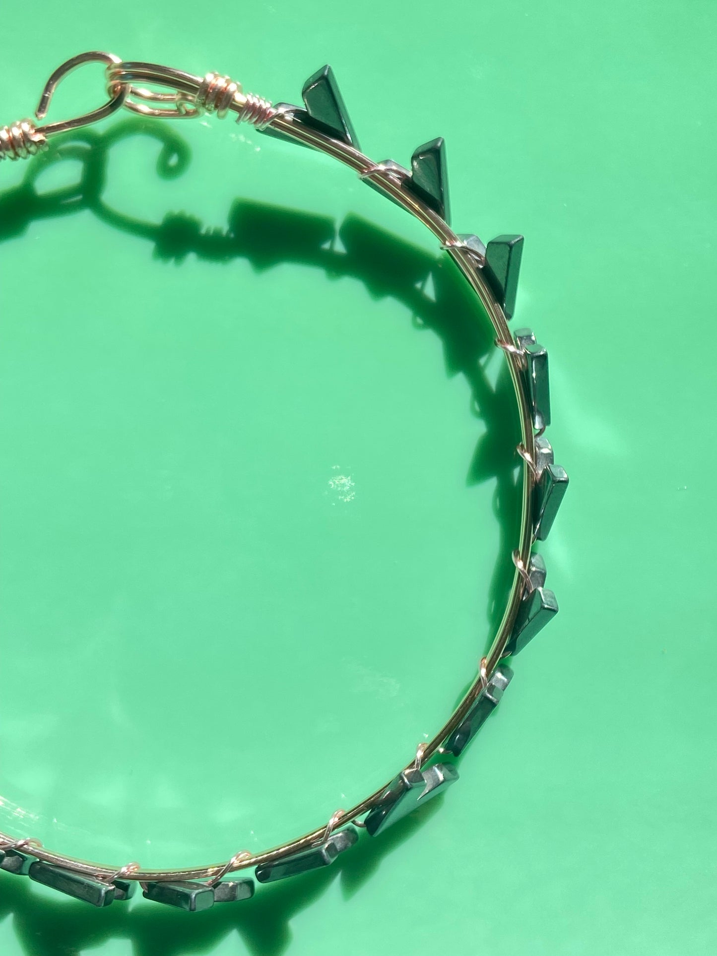 Dark Grey Hematite “V” Pink Wire Choker