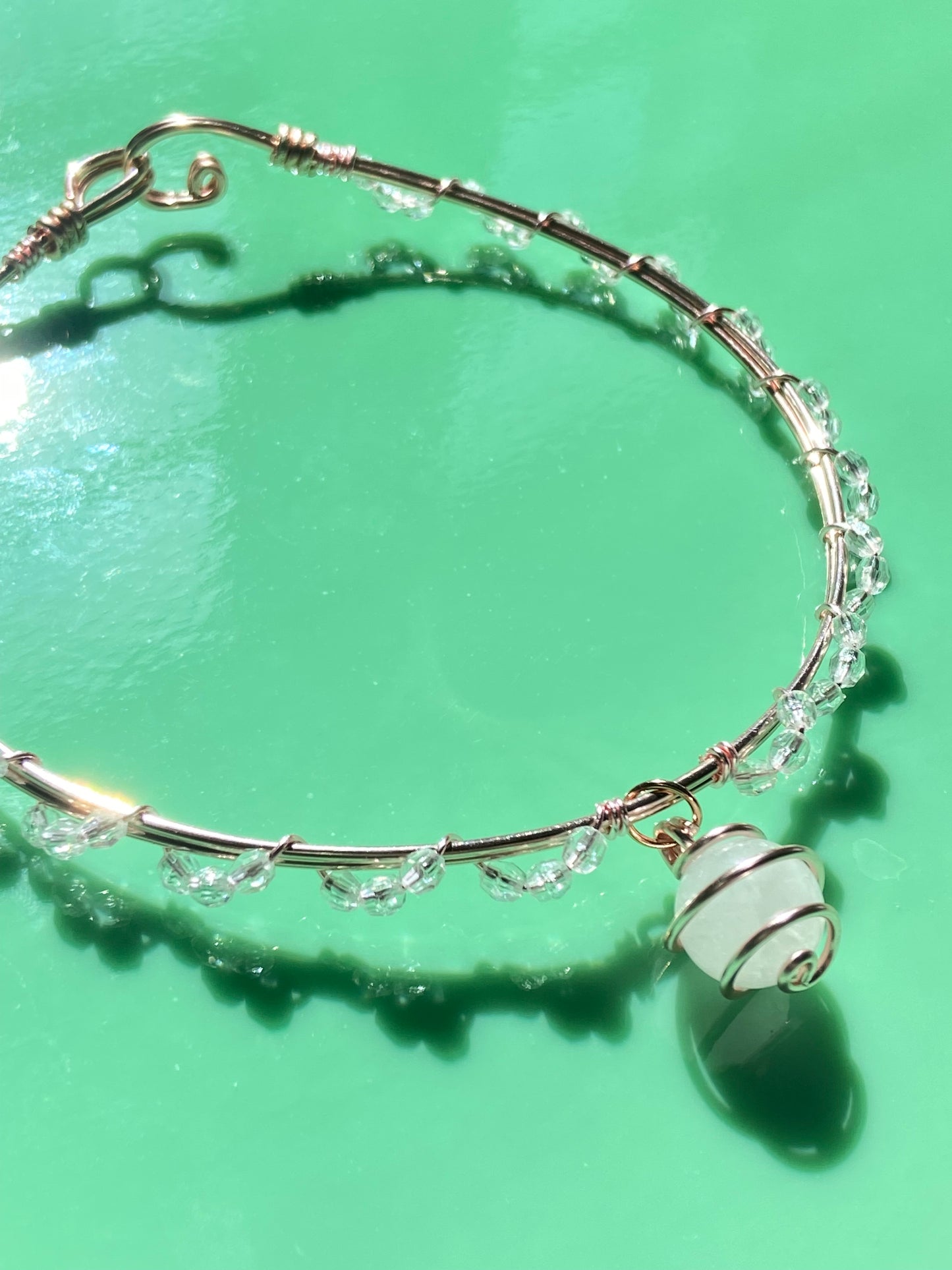 Clear w/ Rose Quartz Sphere Pink Wire Choker