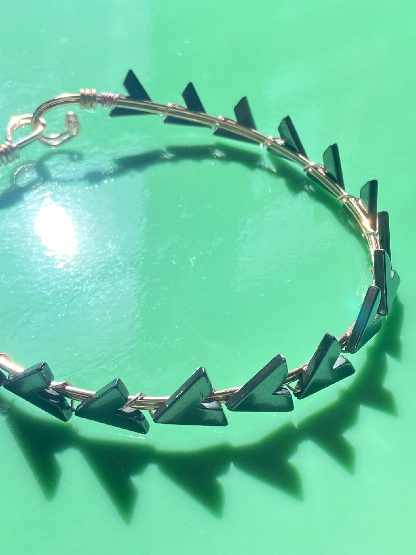 Dark Grey Hematite “V” Pink Wire Choker