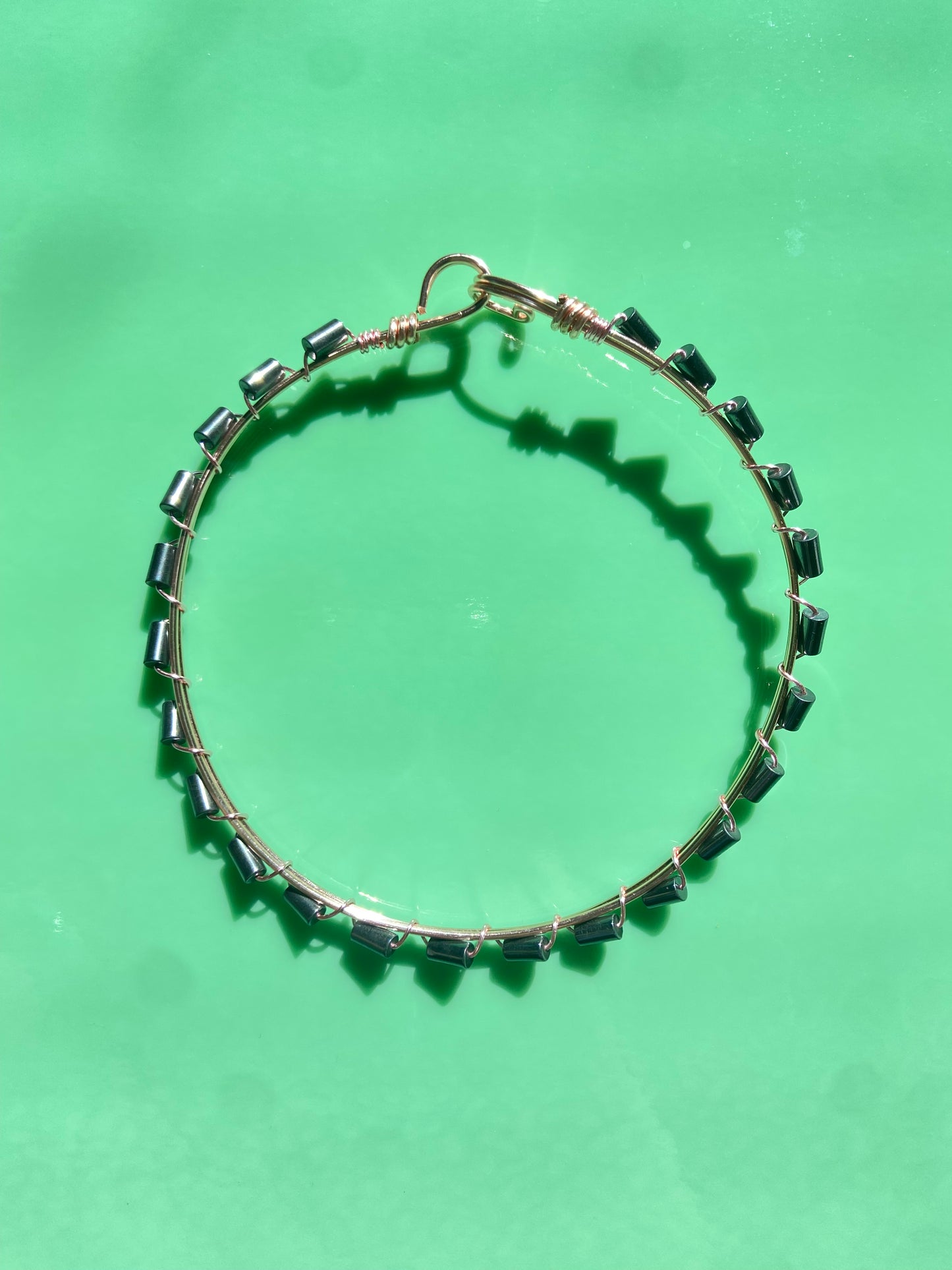Dark Grey Hematite Pink Wire Choker