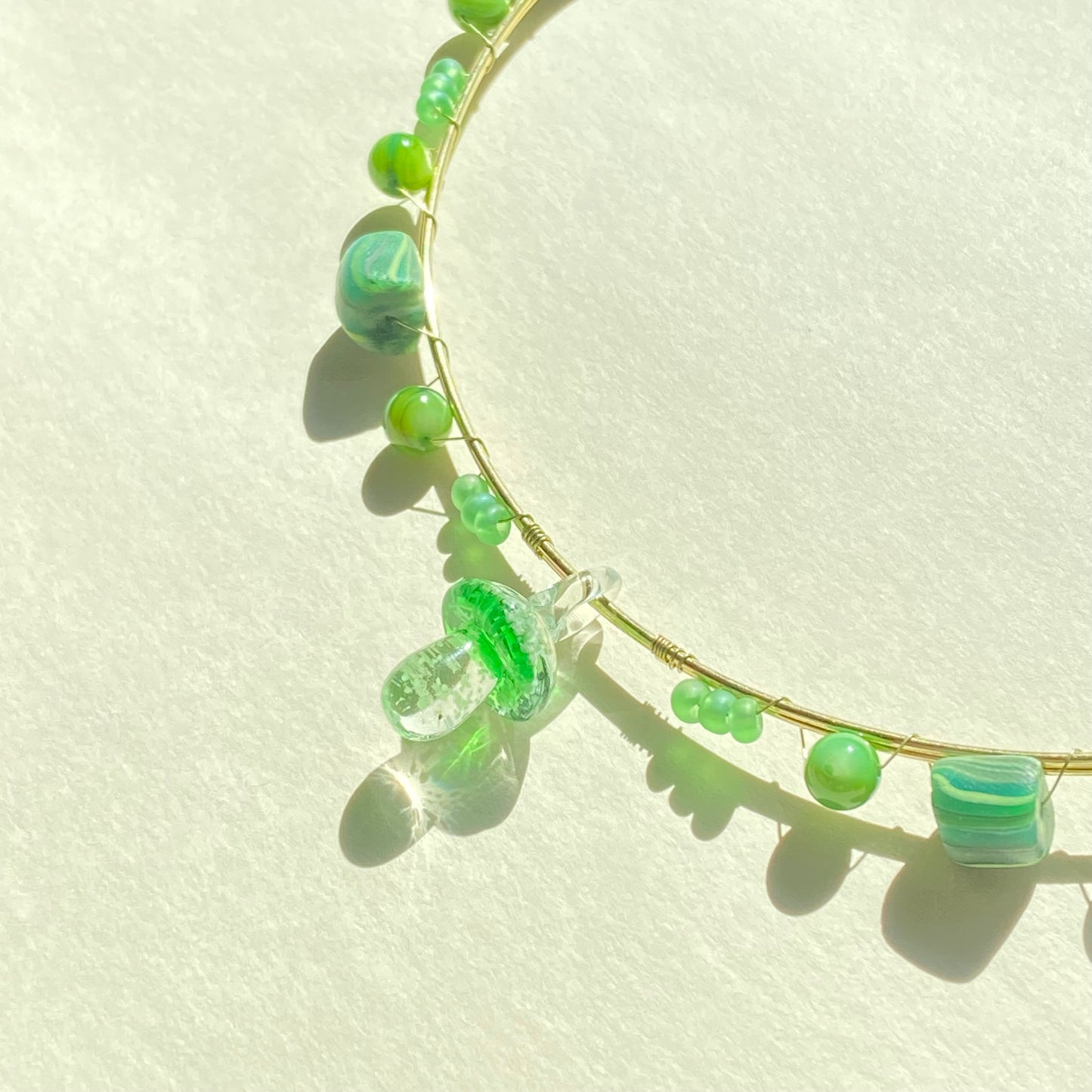 Jewelry for Palestine // Lime Green Mushroom Wire Necklace