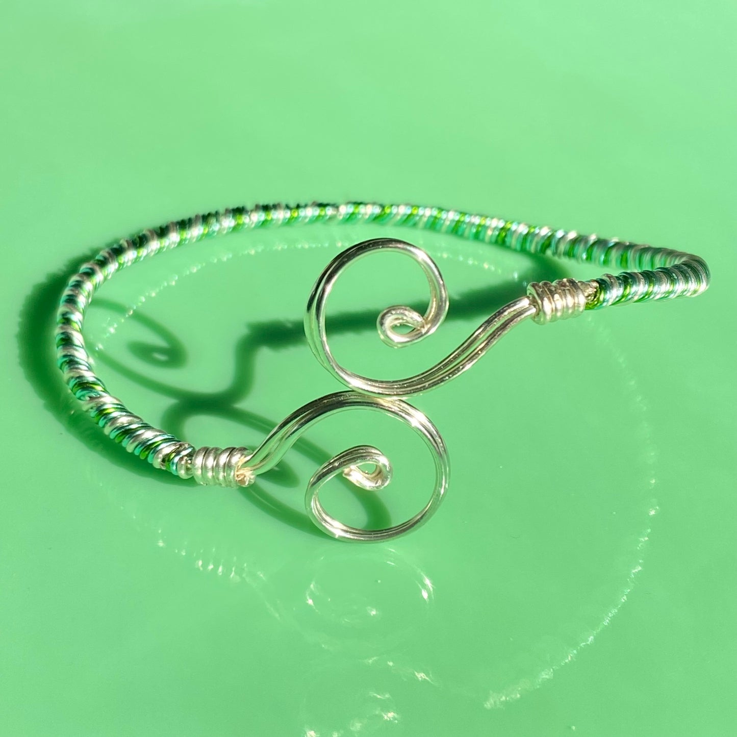 Aqua/Lime Green Wire Necklace & Arm Cuff Set