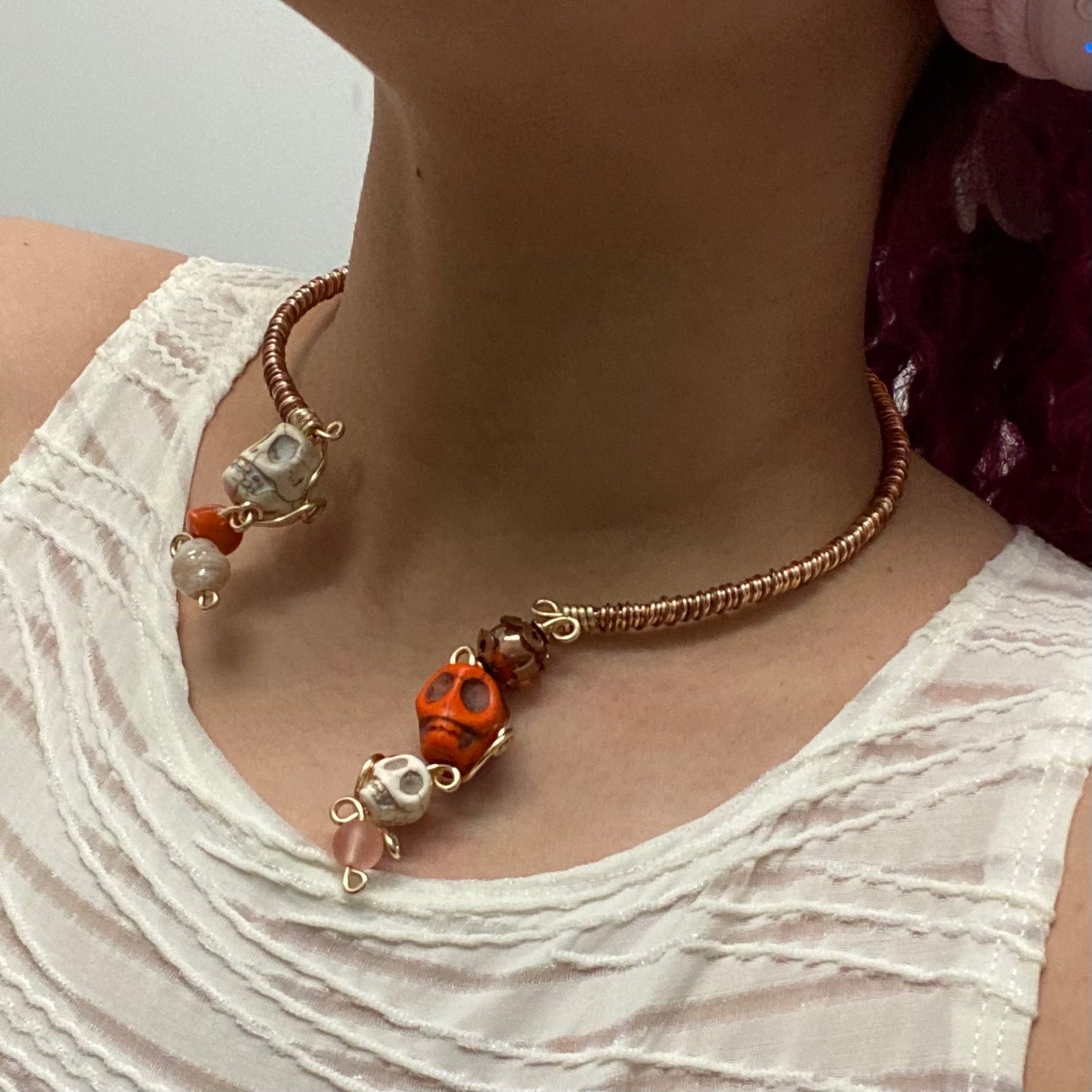 Orange/Cream/Copper/Gold Wire Necklace/Arm Cuff