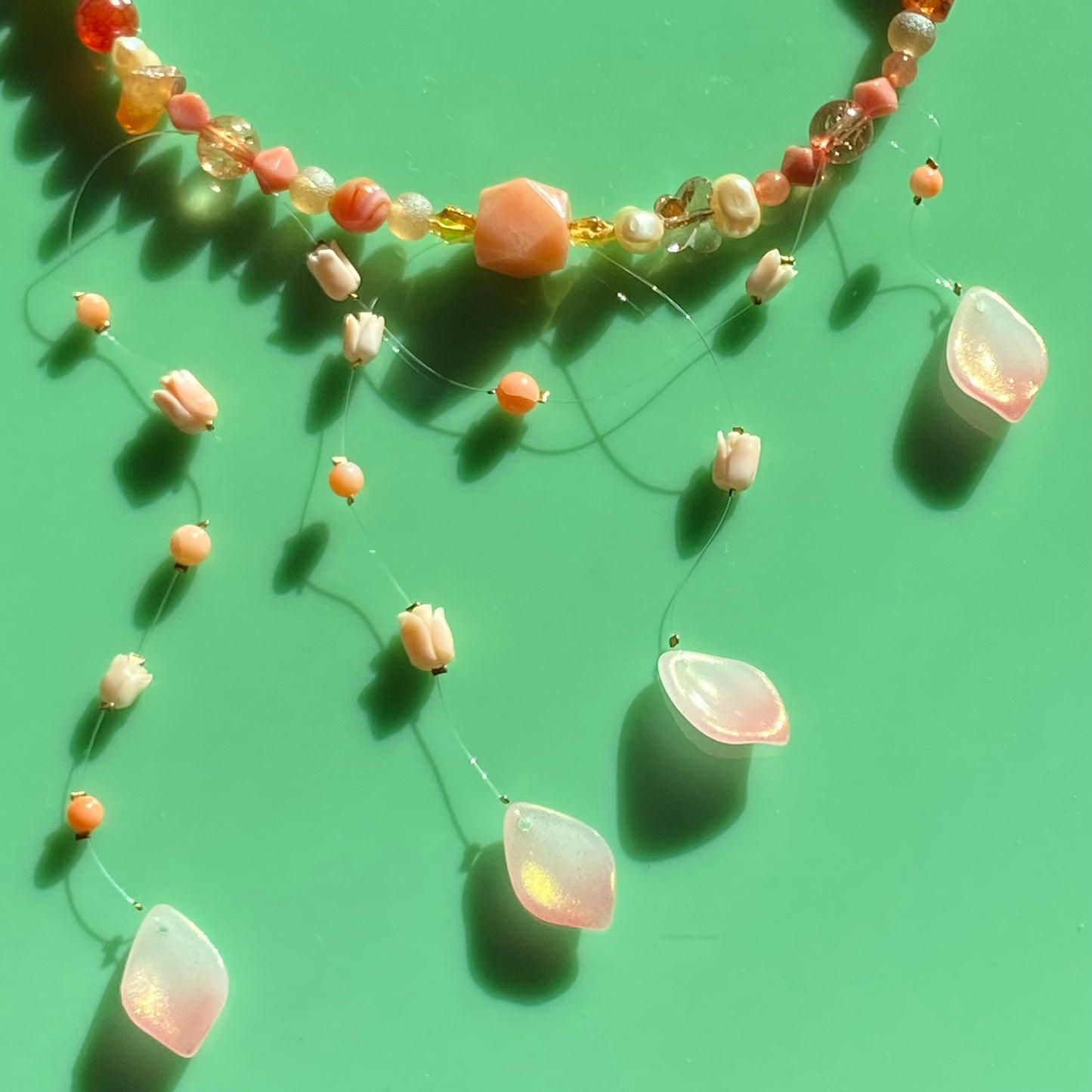 Peach Fairy Floating Petal Necklace