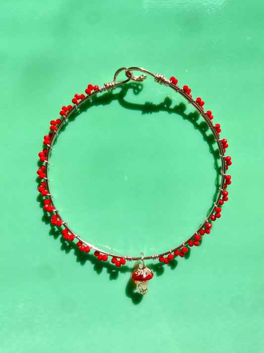 Red Mushroom Pink Wire Choker