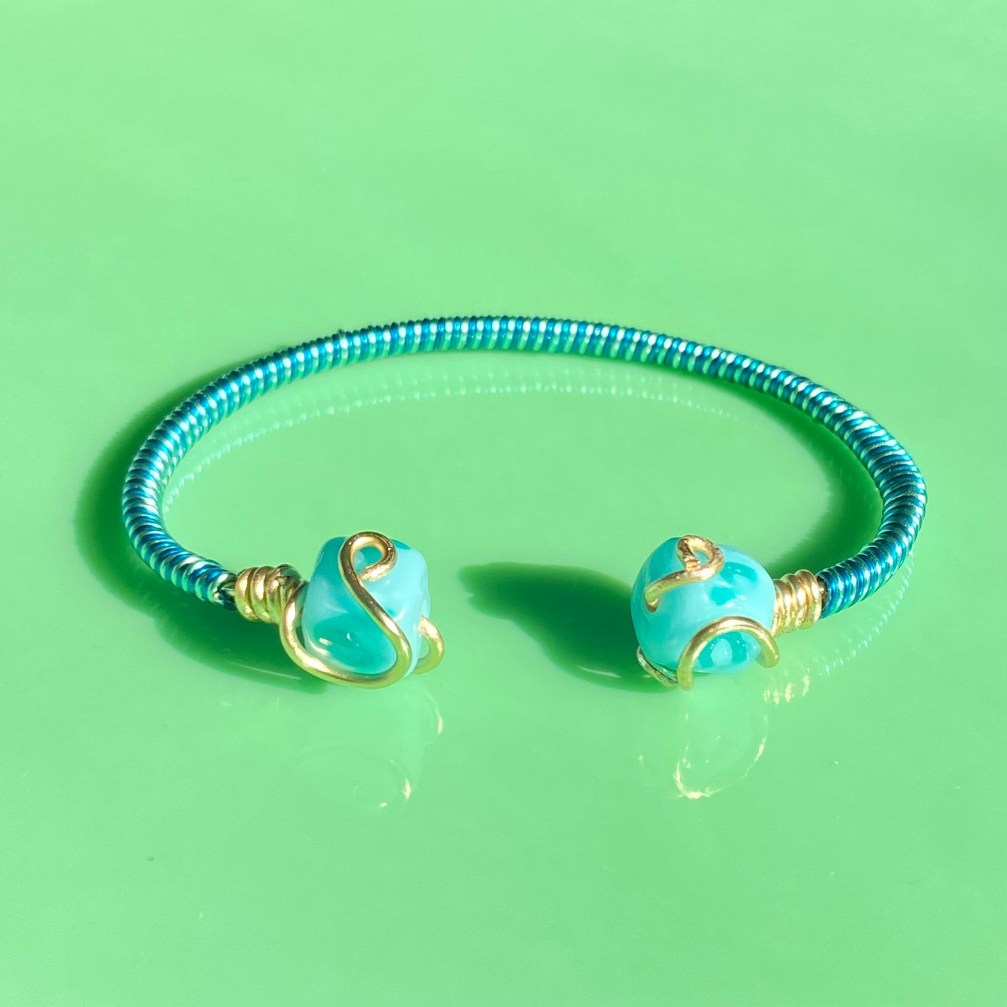 Aqua/Turquoise Wire Necklace & Cuff Set