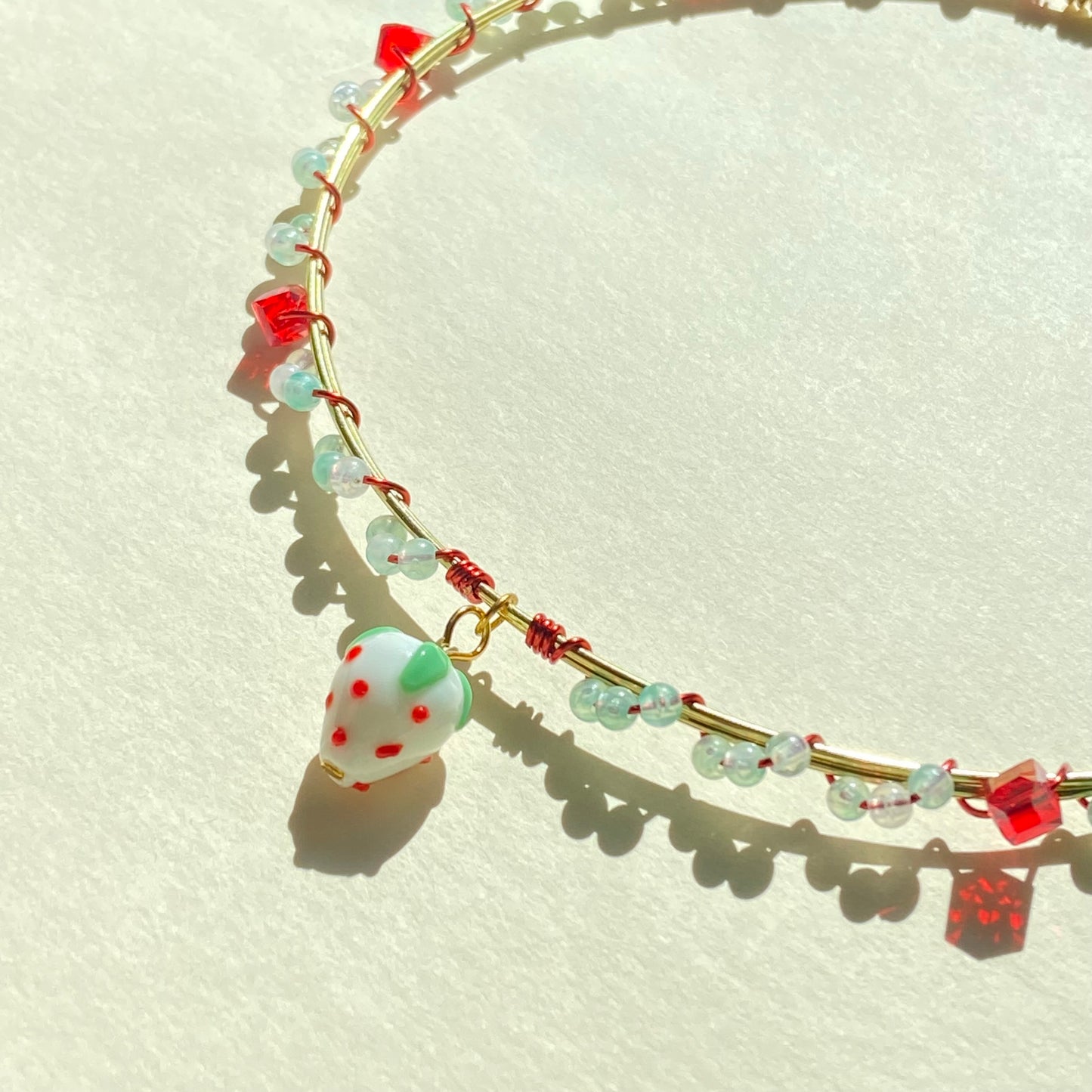 Jewelry for Palestine// Red & Mint Strawberry Wire Necklace