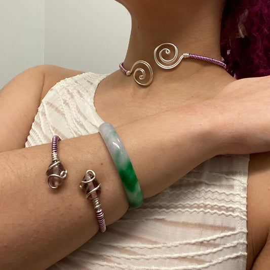 Light Pink/Plum Wire Necklace & Cuff Set