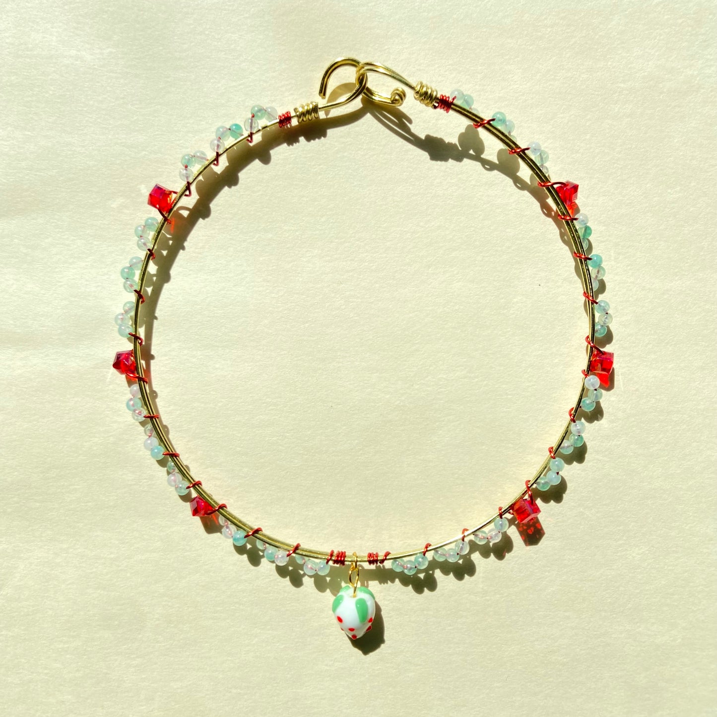 Jewelry for Palestine// Red & Mint Strawberry Wire Necklace