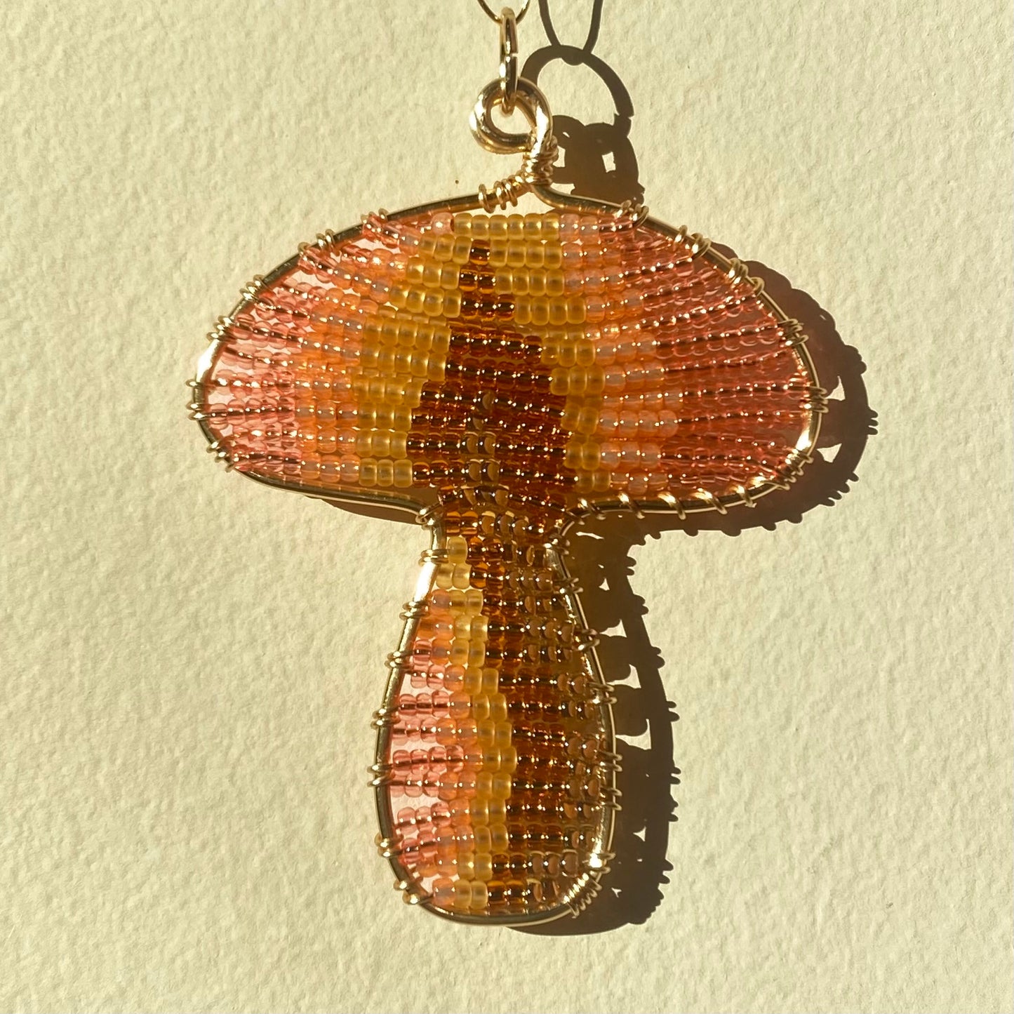 Brown Sugar Peach Mushroom Beaded Pendant