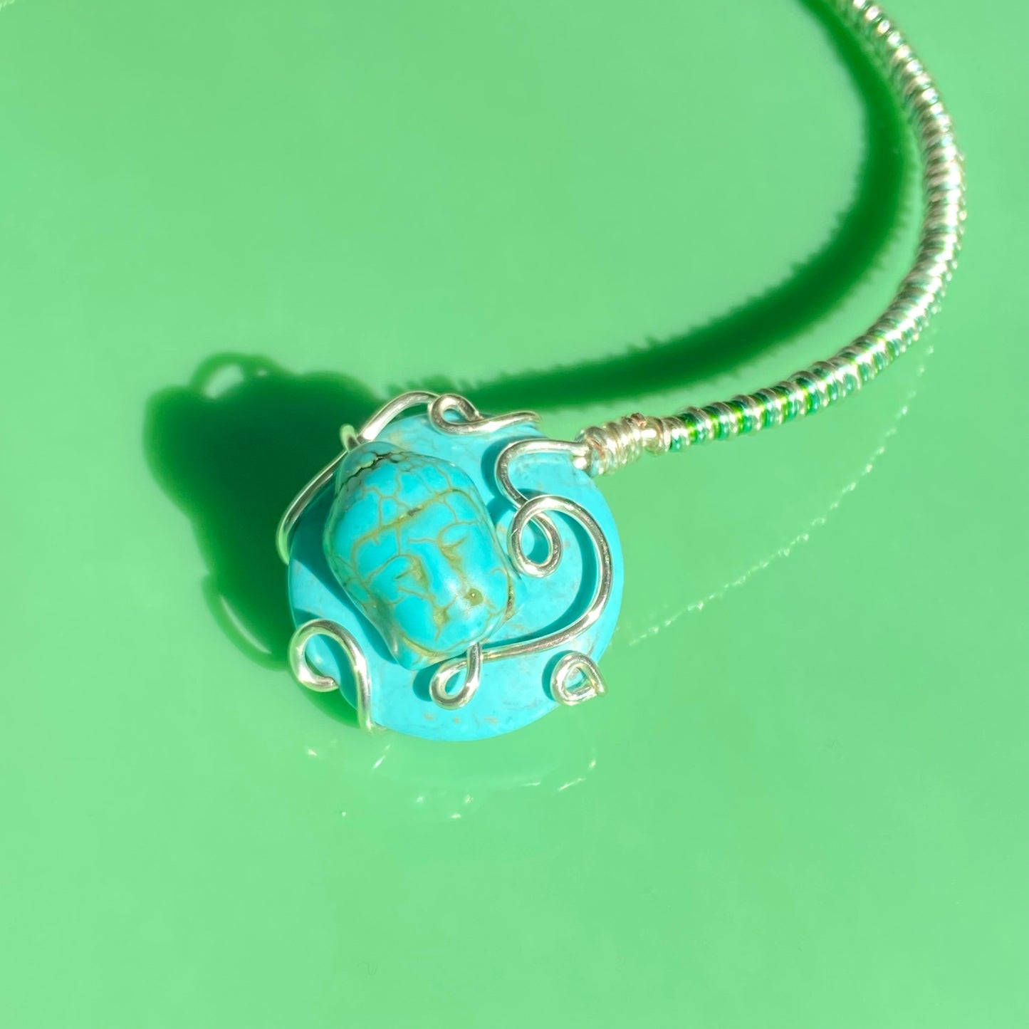 Aqua/Lime Green Wire Necklace & Arm Cuff Set