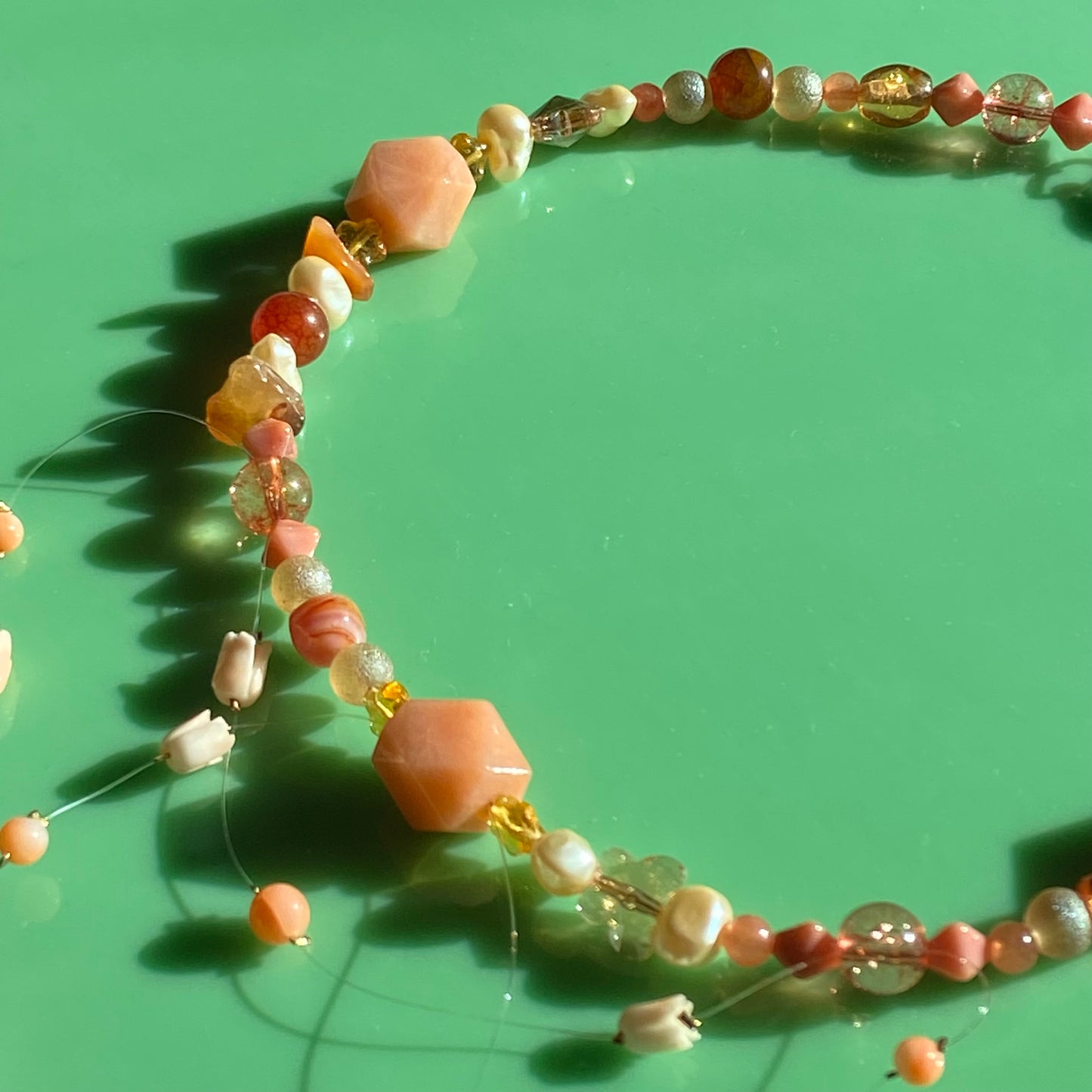 Peach Fairy Floating Petal Necklace