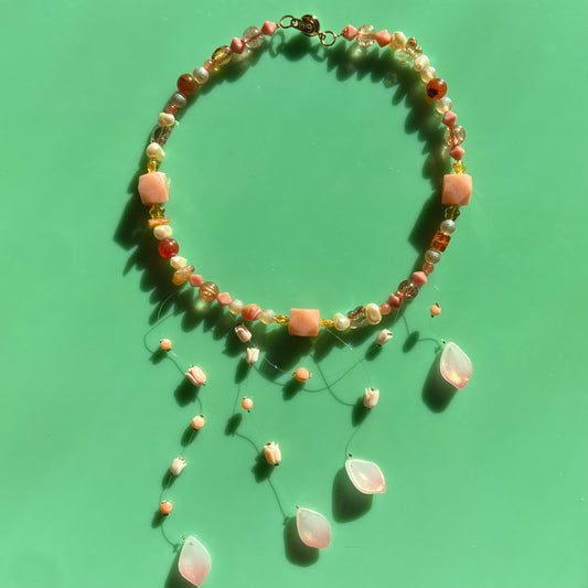 Peach Fairy Floating Petal Necklace