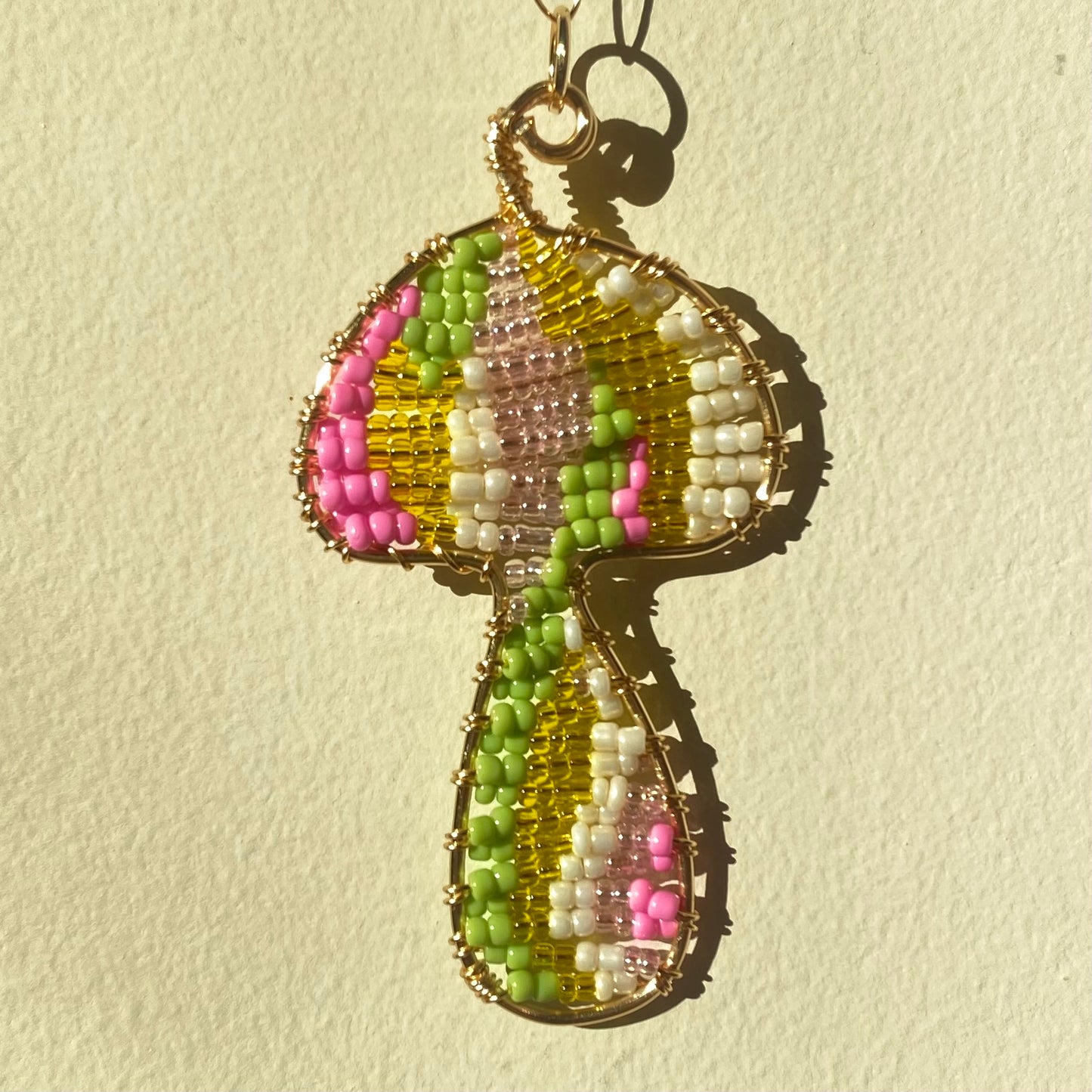 Trippy Mushroom Beaded Pendant