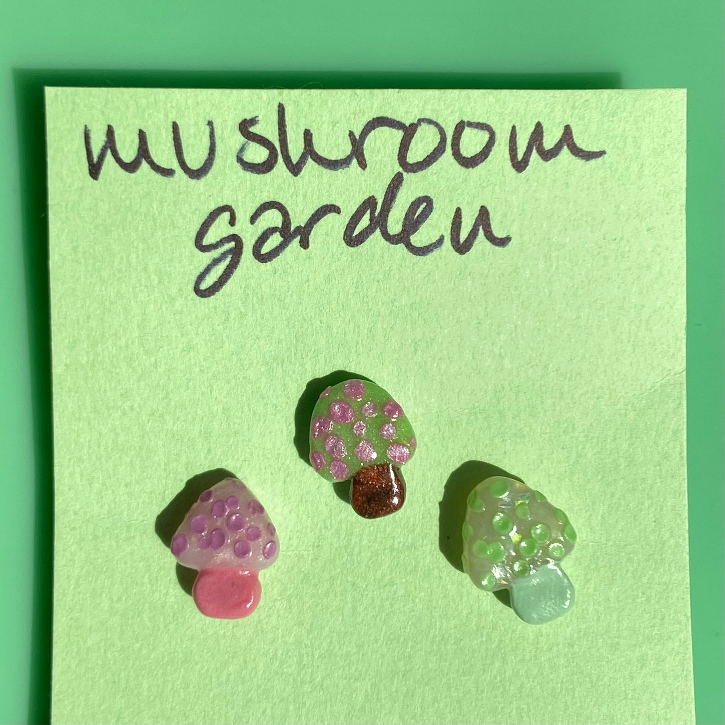 Lime Green/Pink/Brown Mushroom Garden