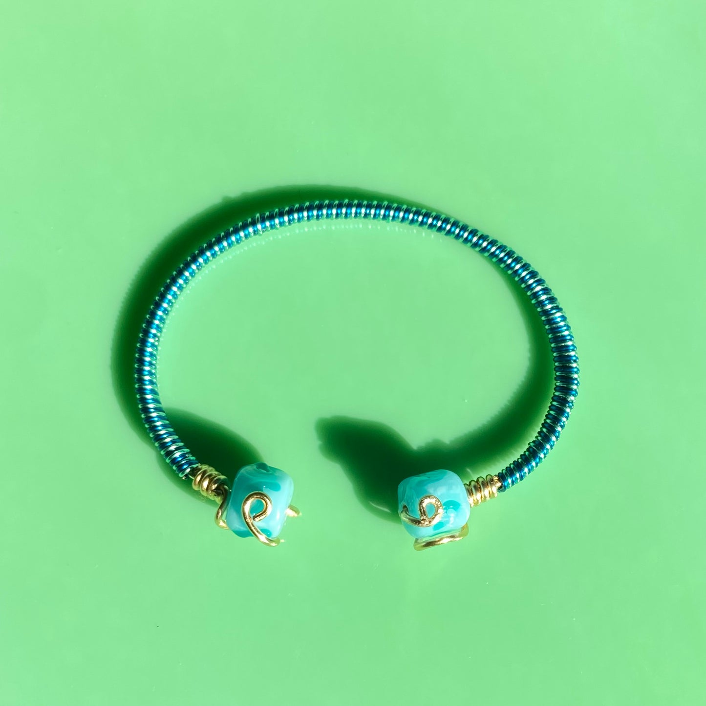 Aqua/Turquoise Wire Necklace & Cuff Set
