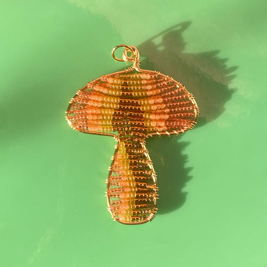 Brown Sugar Peach Mushroom Beaded Pendant