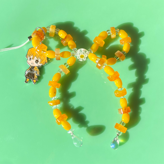 Yellow Chunky Bow Phone Strap w/ Zenitsu Demon Slayer Charm