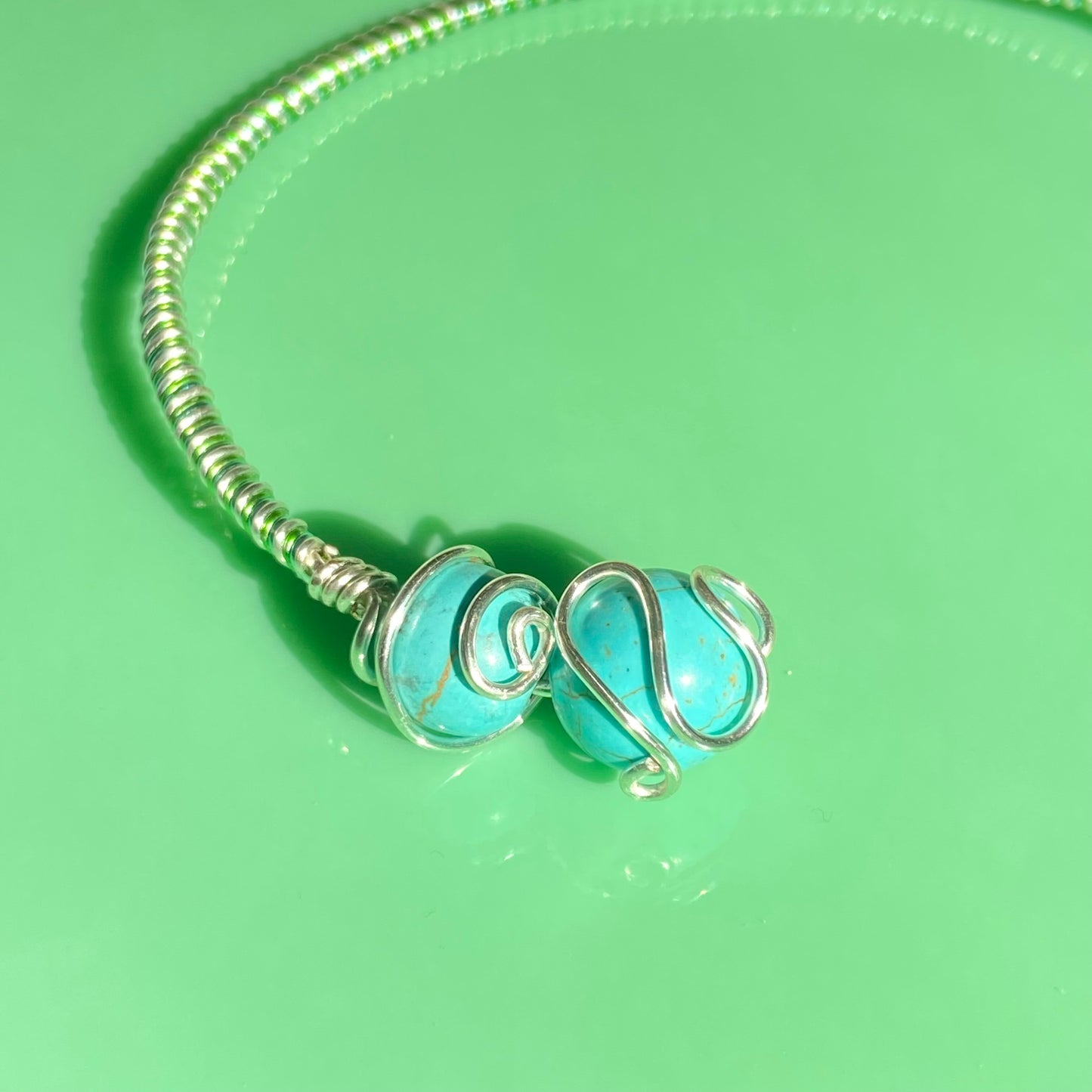 Aqua/Lime Green Wire Necklace & Arm Cuff Set