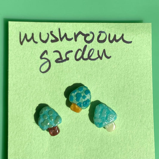 Teal/Blue/Brown Mushroom Garden