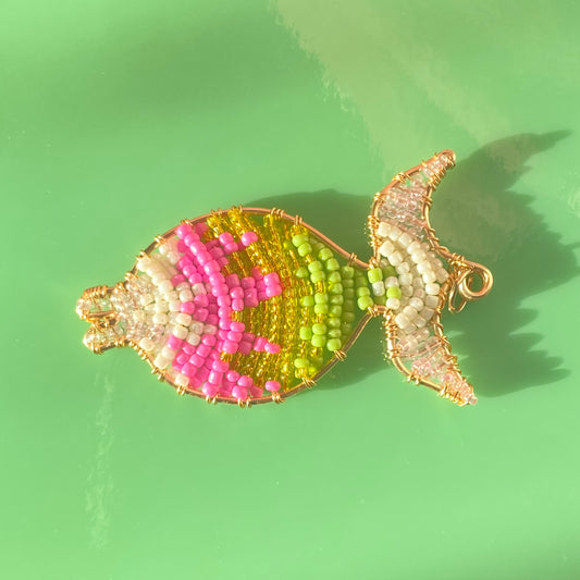 Trippy Fish Beaded Pendant