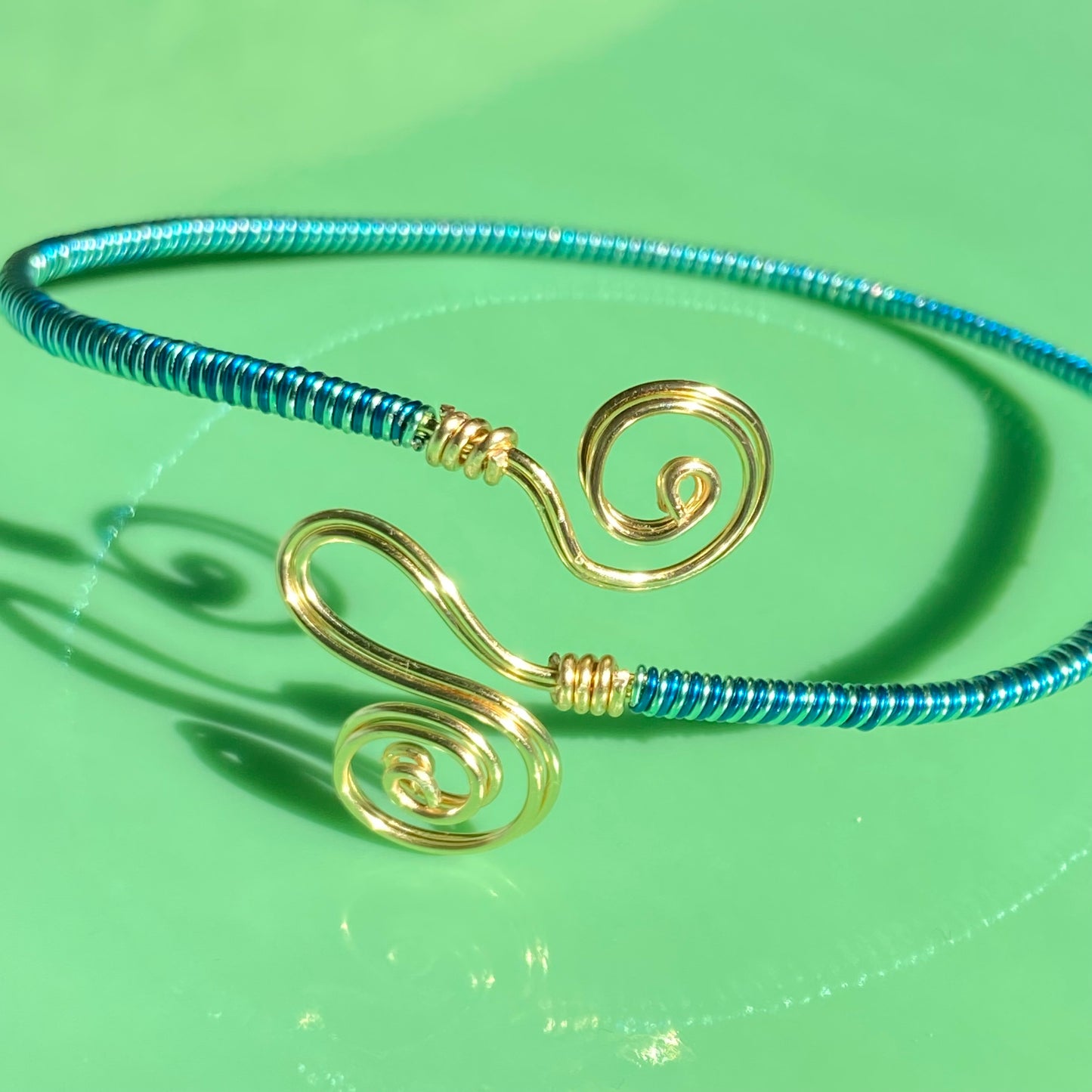 Aqua/Turquoise Wire Necklace & Cuff Set