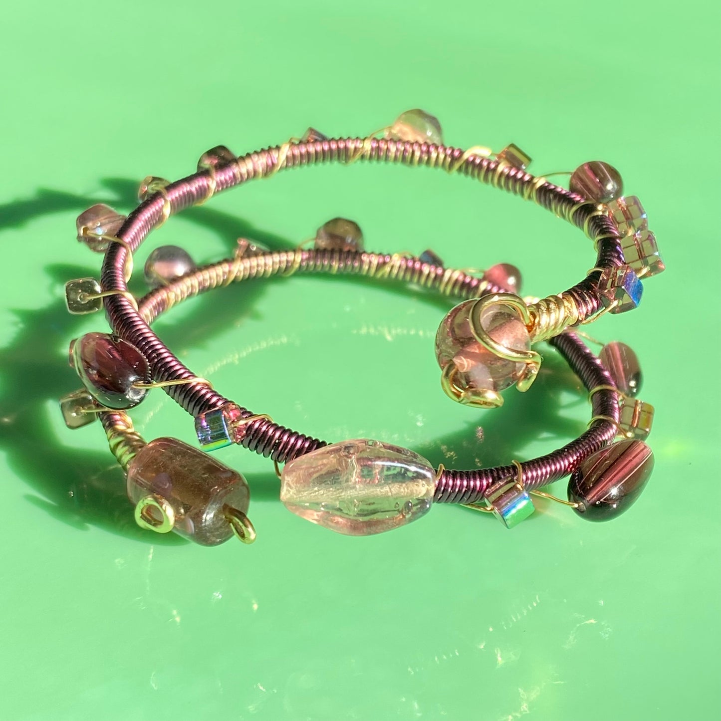 Plum & Gold Beaded Arm Cuff