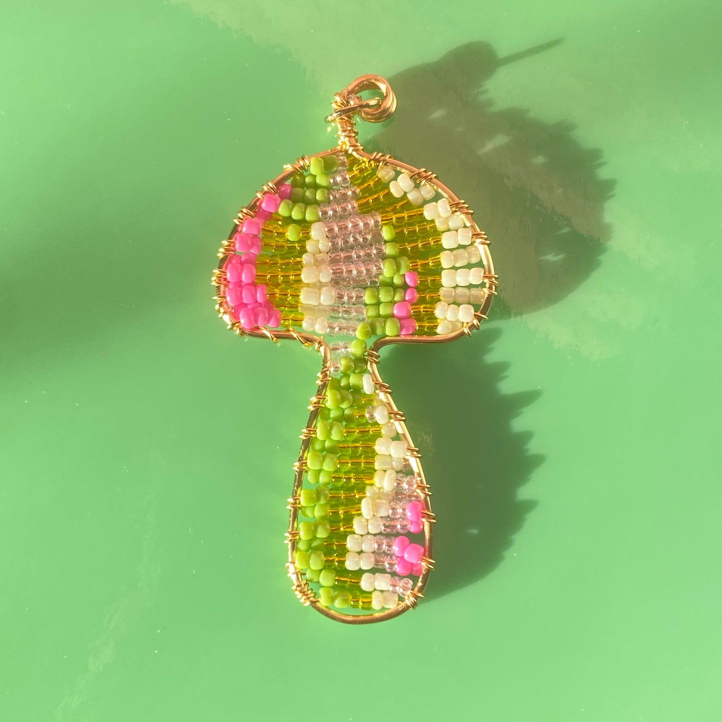 Trippy Mushroom Beaded Pendant
