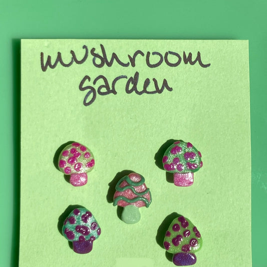 Magenta/Purple/Green/Blue Mushroom Garden #1
