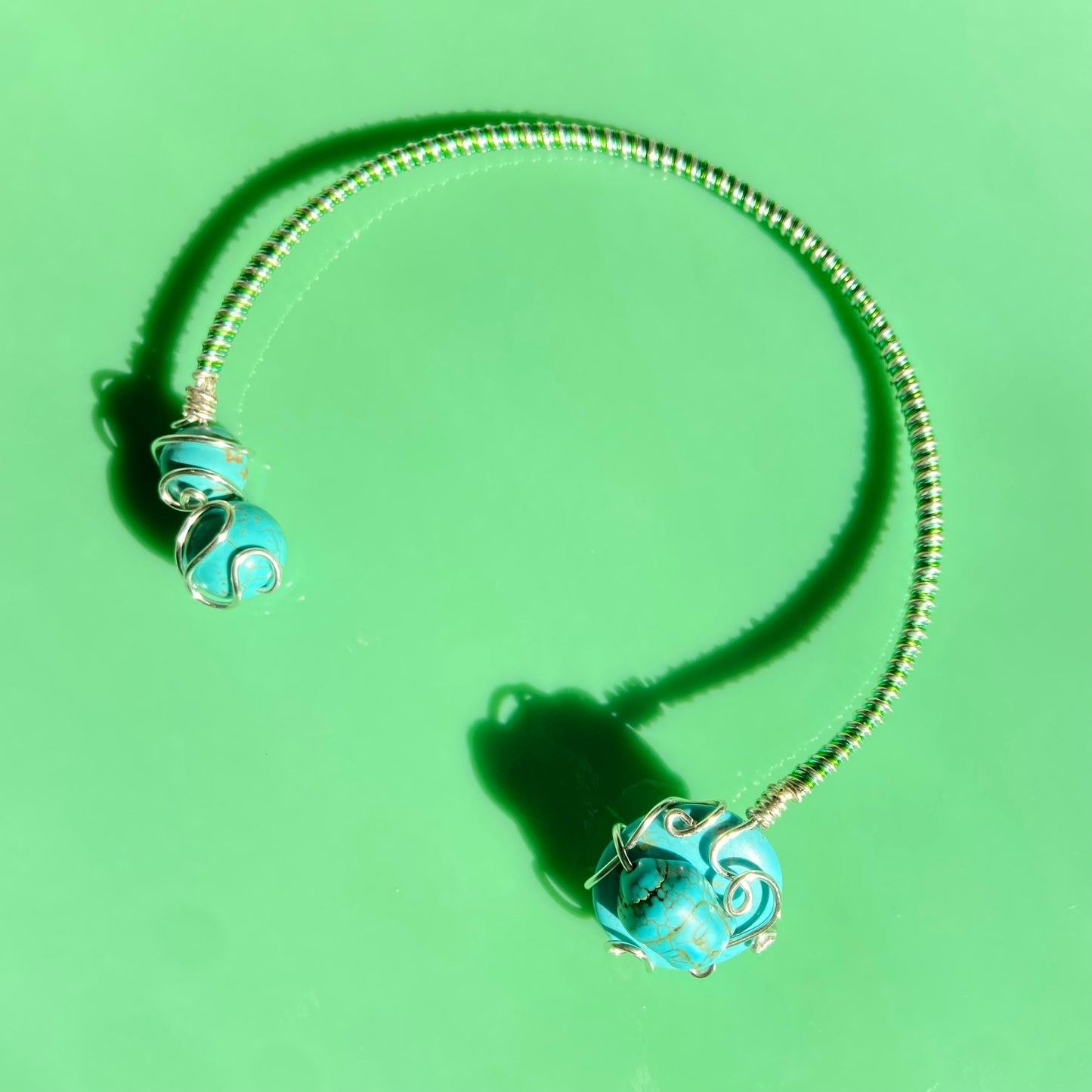 Aqua/Lime Green Wire Necklace & Arm Cuff Set