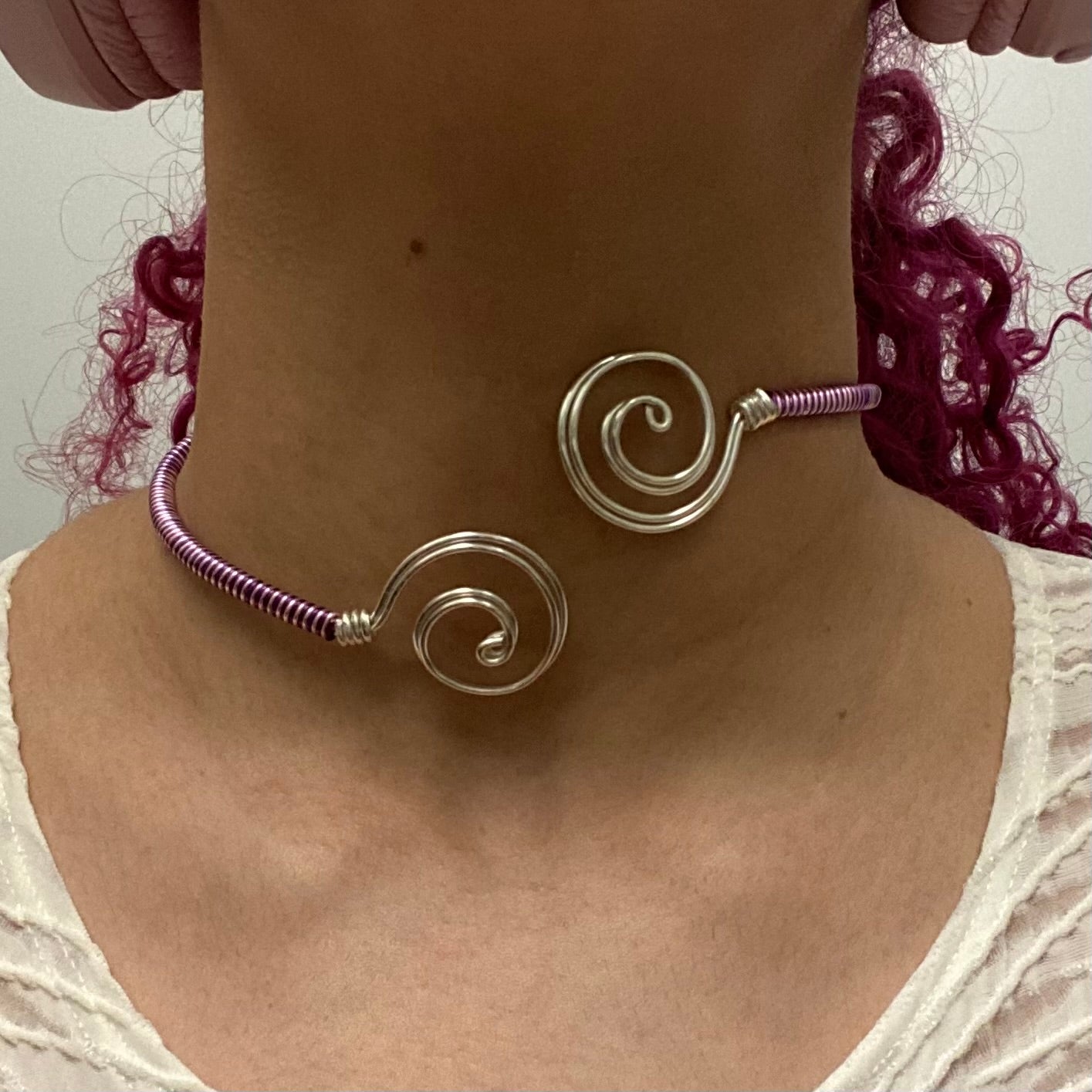 Light Pink/Plum Wire Necklace & Cuff Set