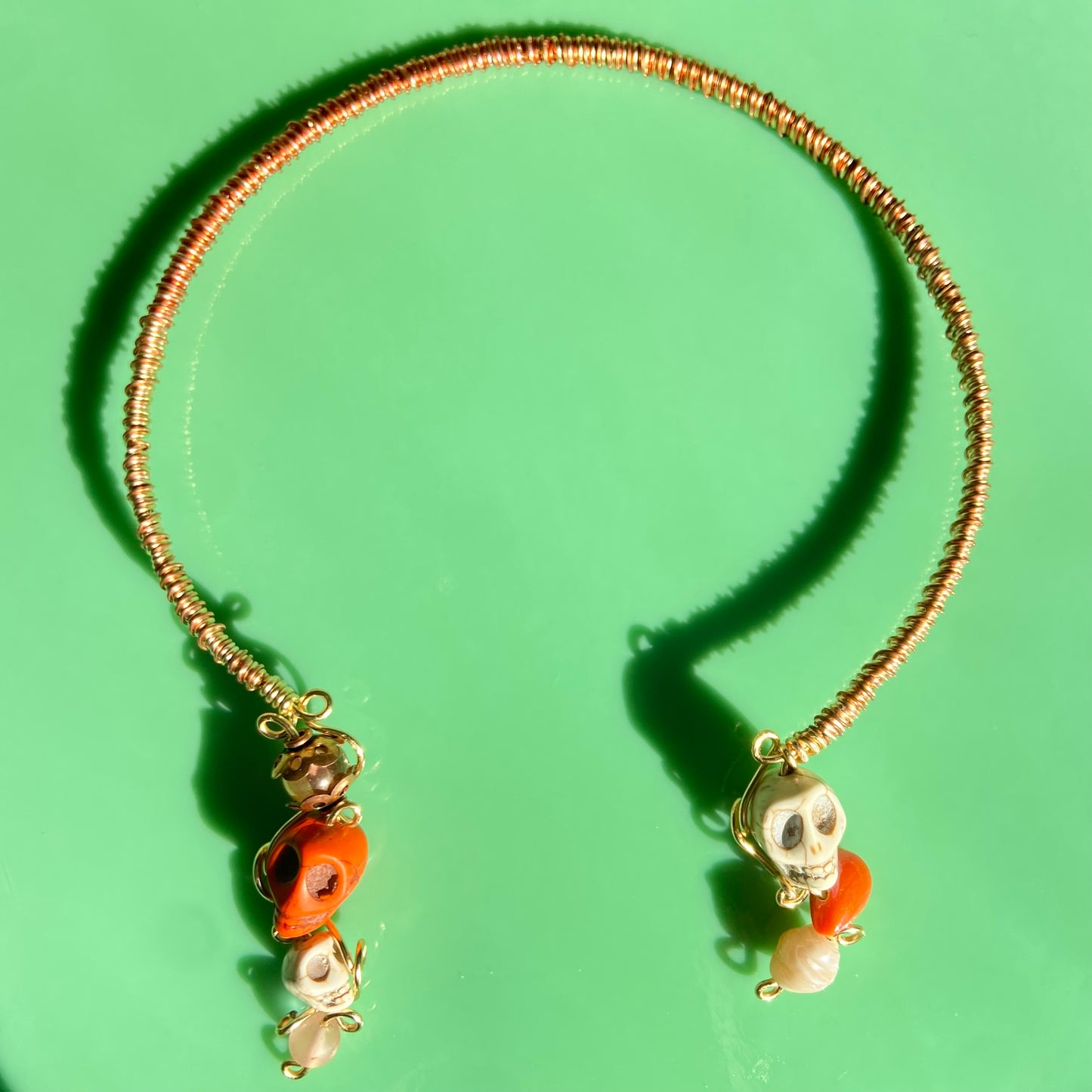 Orange/Cream/Copper/Gold Wire Necklace/Arm Cuff